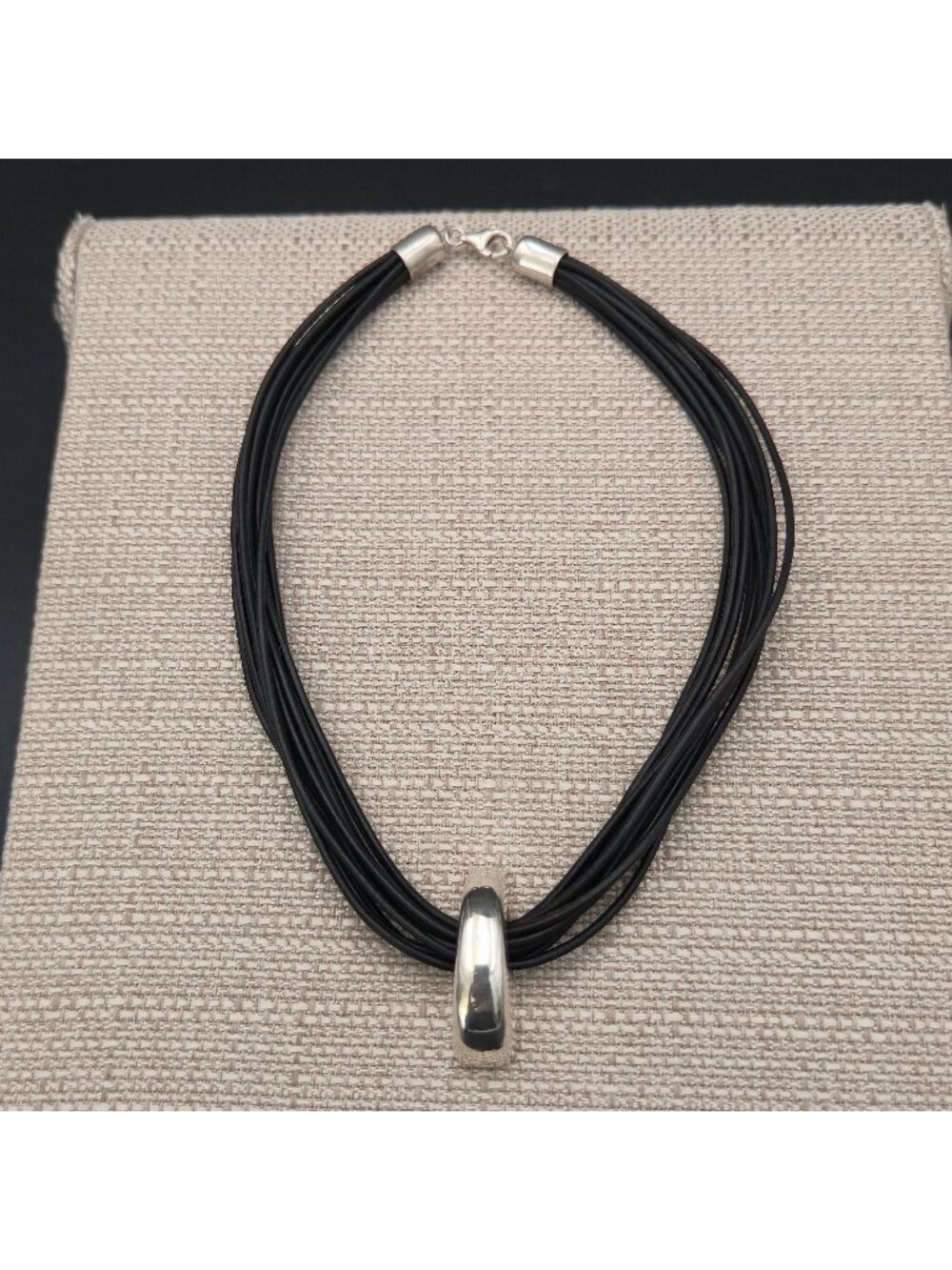 16 Inch Sterling Silver Silpada N1107 10-Strand Black Cord Pendant Necklace B158